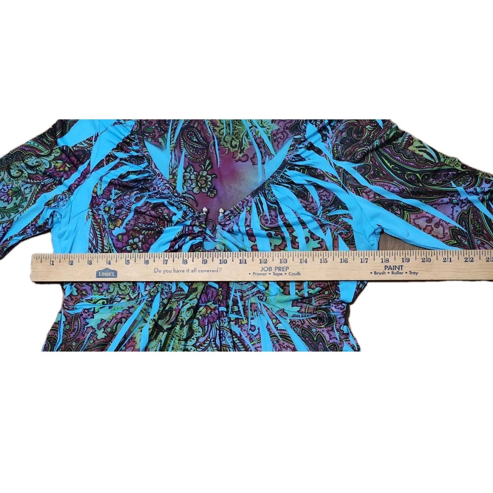 APT 9 Womens Multicol Top  Dress Tattoo Print V Neckline 3/4 Sleeve Size  Medium - Picture 7 of 16